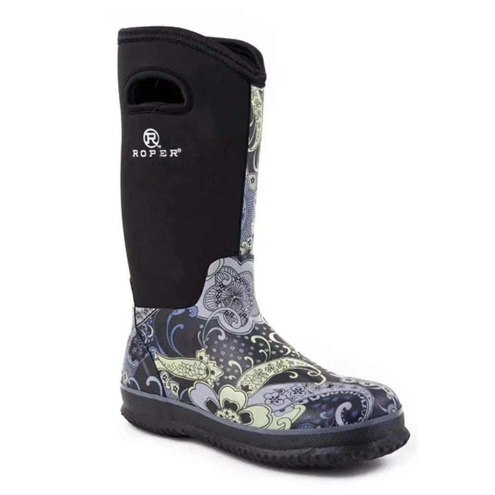 Roper Barnyard Paisley (Purple) - Women's Work Rain Boot - NobAdy's Favorite
