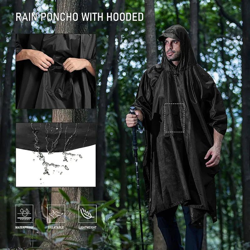 3 In 1 Outdoor Military Raincoat Hooded Sleeve Waterproof Rain Poncho Motorcycle Rain Cover Camping Hiking Travel Rainwear Tent - NobAdy's Favorite