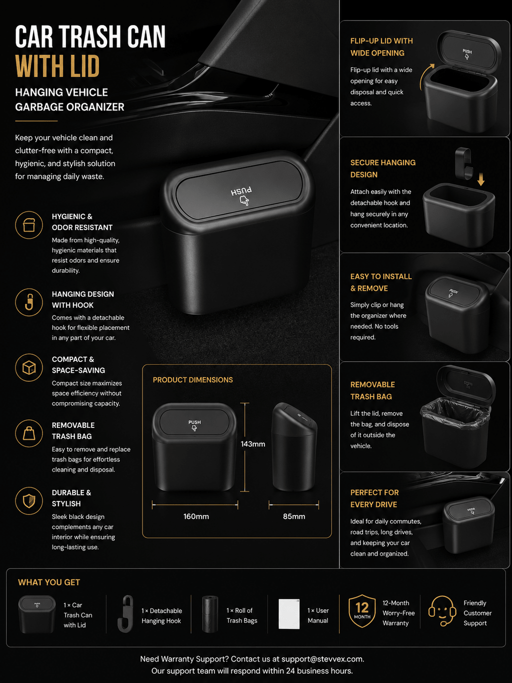 Car Trash Can with Lid - NobAdy's Favorite