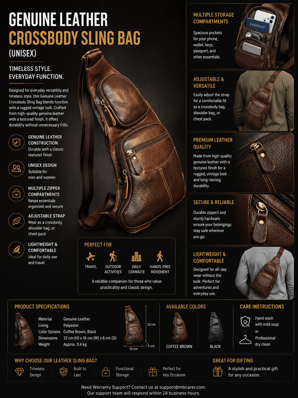 Genuine Leather Crossbody Sling Bag - NobAdy's Favorite