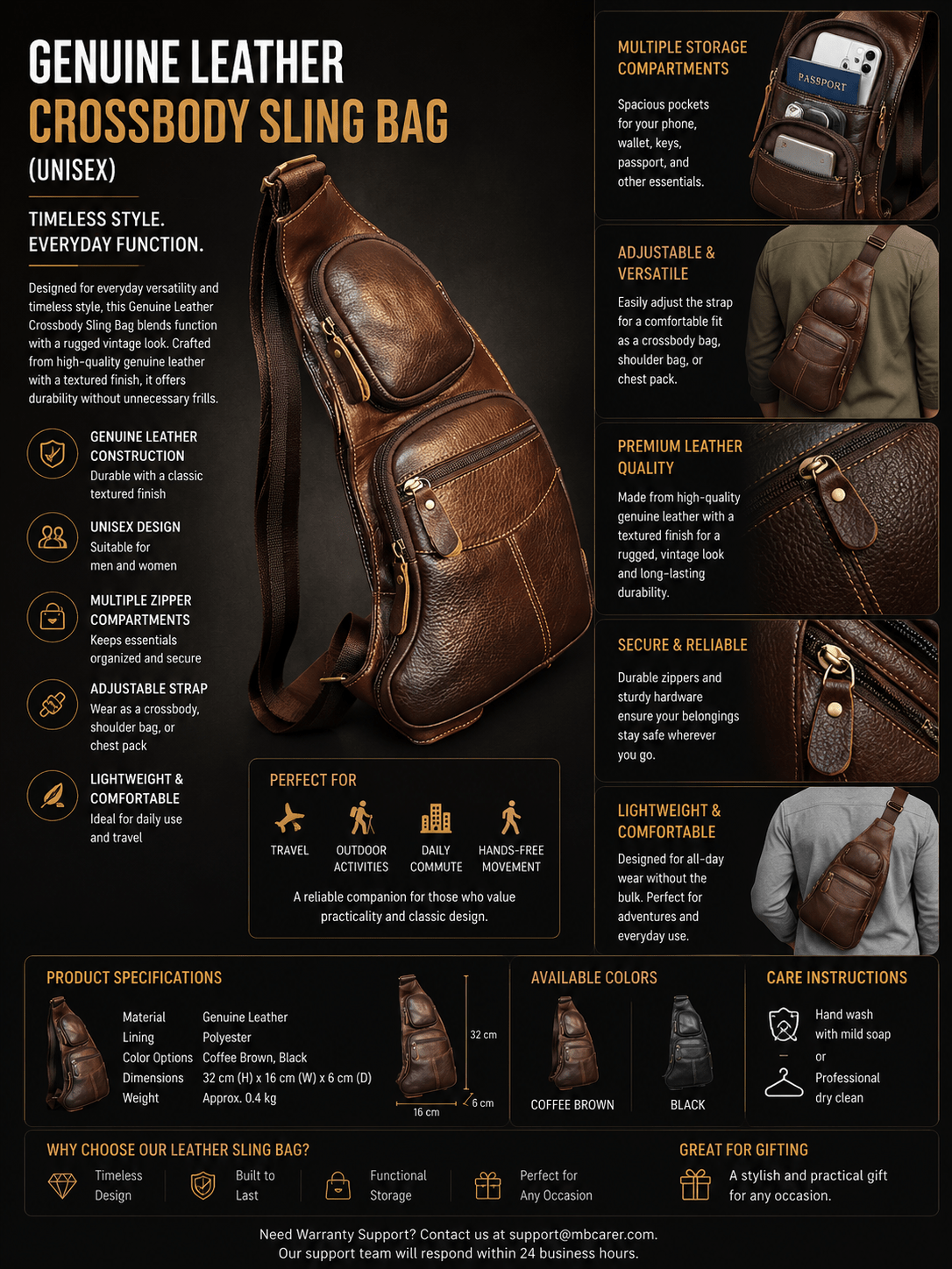 Genuine Leather Crossbody Sling Bag - NobAdy's Favorite