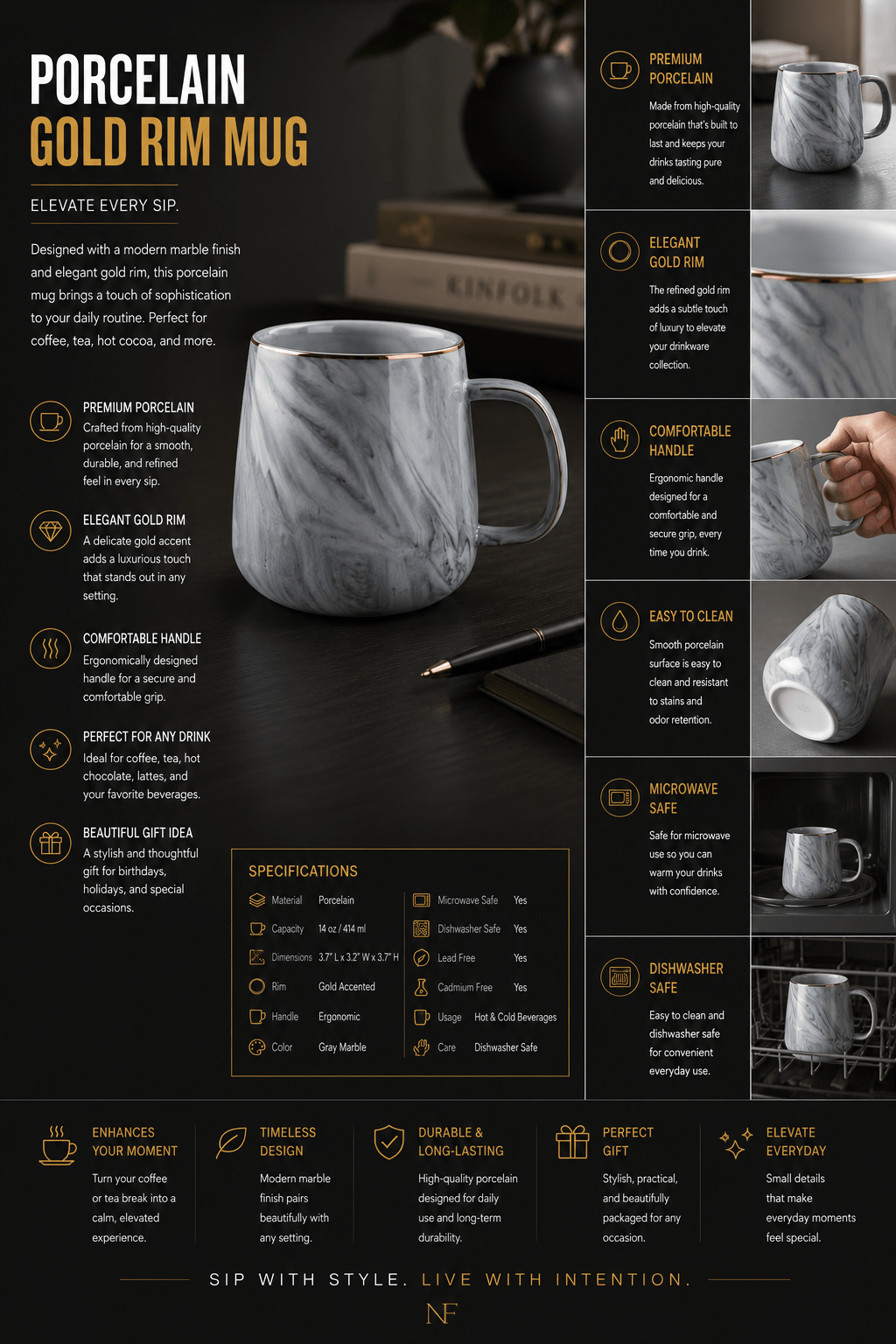 Porcelain Gold Rim Mug - NobAdy's Favorite