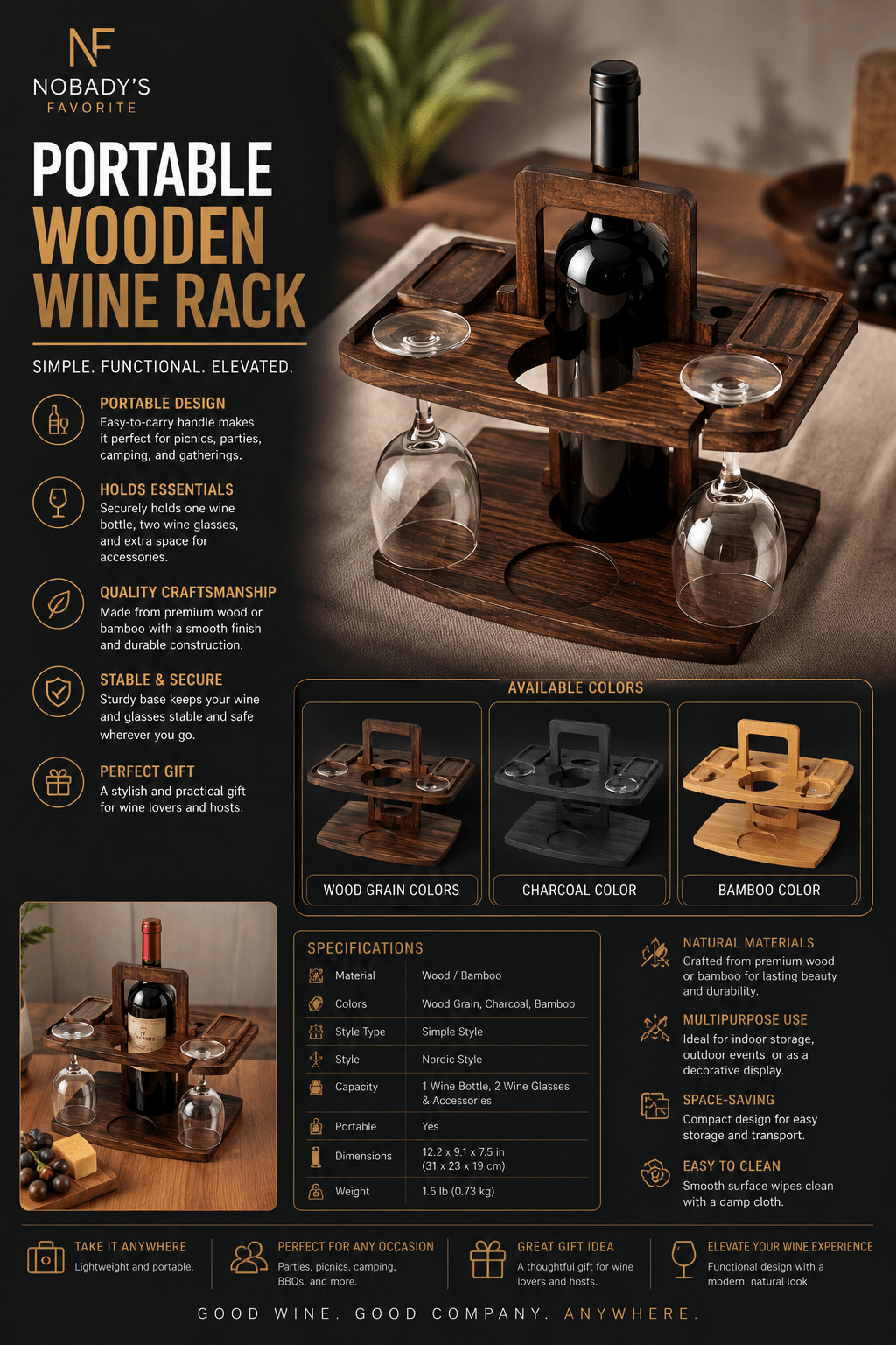 Portable Wooden Wine Rack - NobAdy's Favorite
