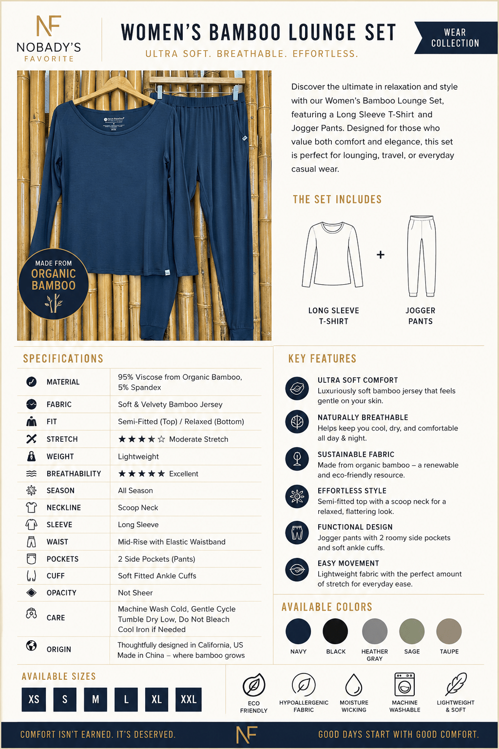 Women's Bamboo Lounge Set - NobAdy's Favorite