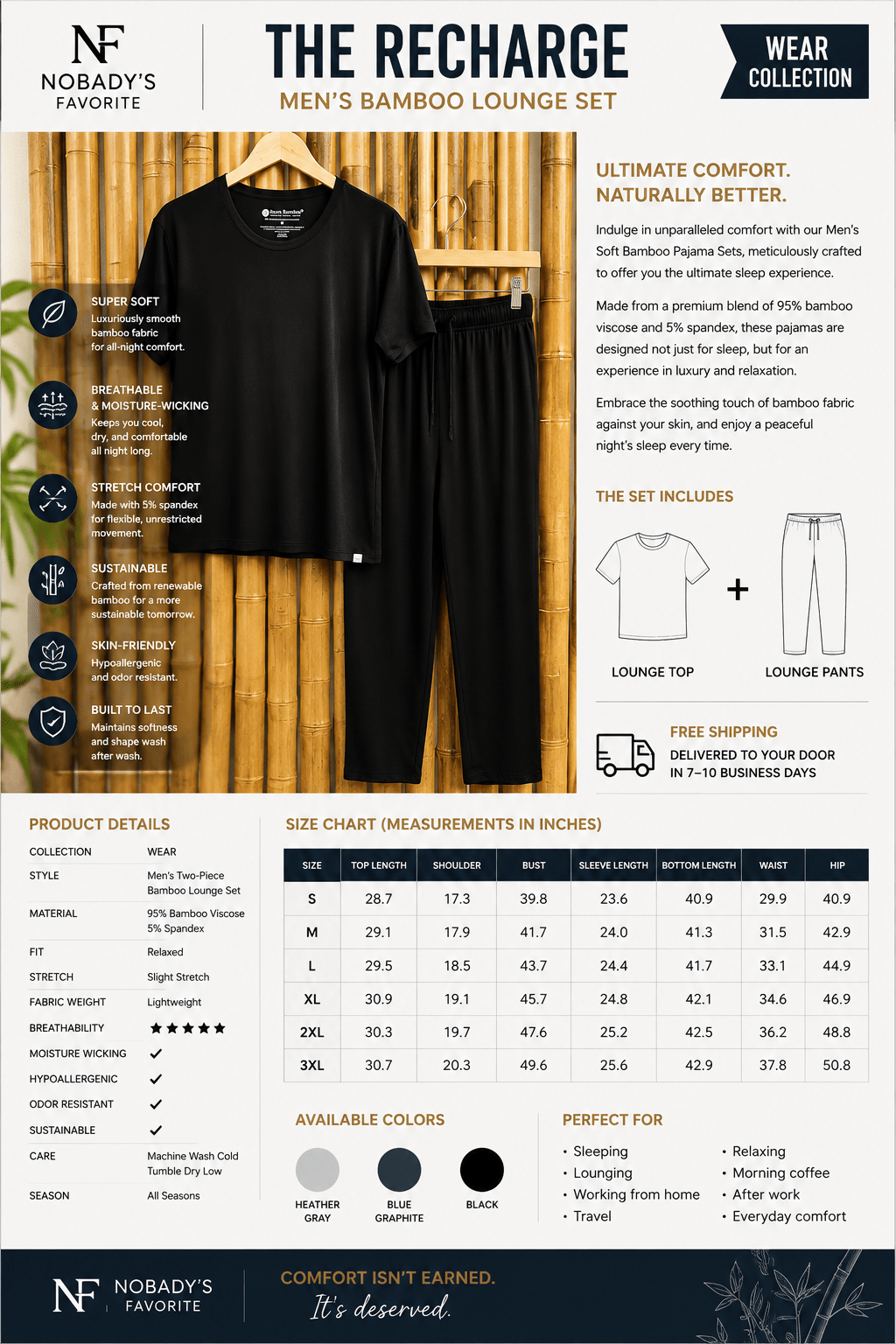The Recharge Men's Bamboo Lounge Set - NobAdy's Favorite