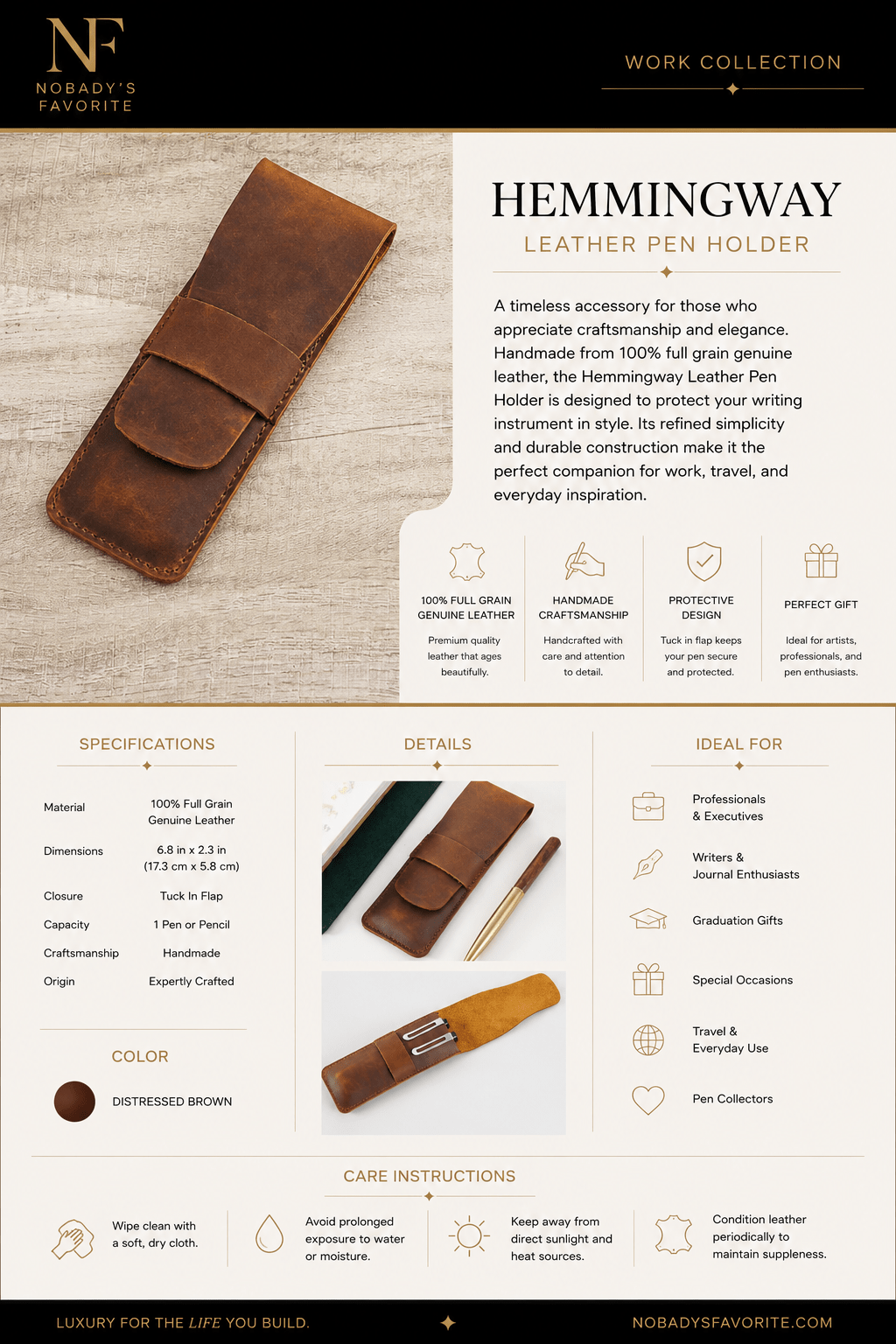 Hemmingway Leather Pen Holder - NobAdy's Favorite