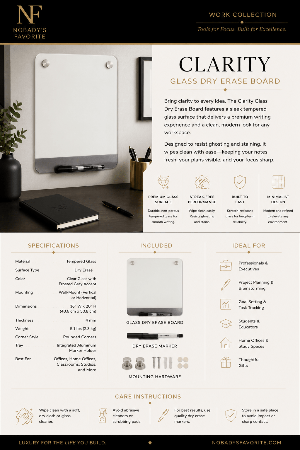 Clarity Glass Dry Erase Board - NobAdy's Favorite
