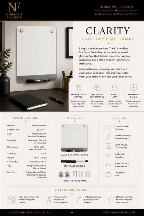 Clarity Glass Dry Erase Board - NobAdy's Favorite