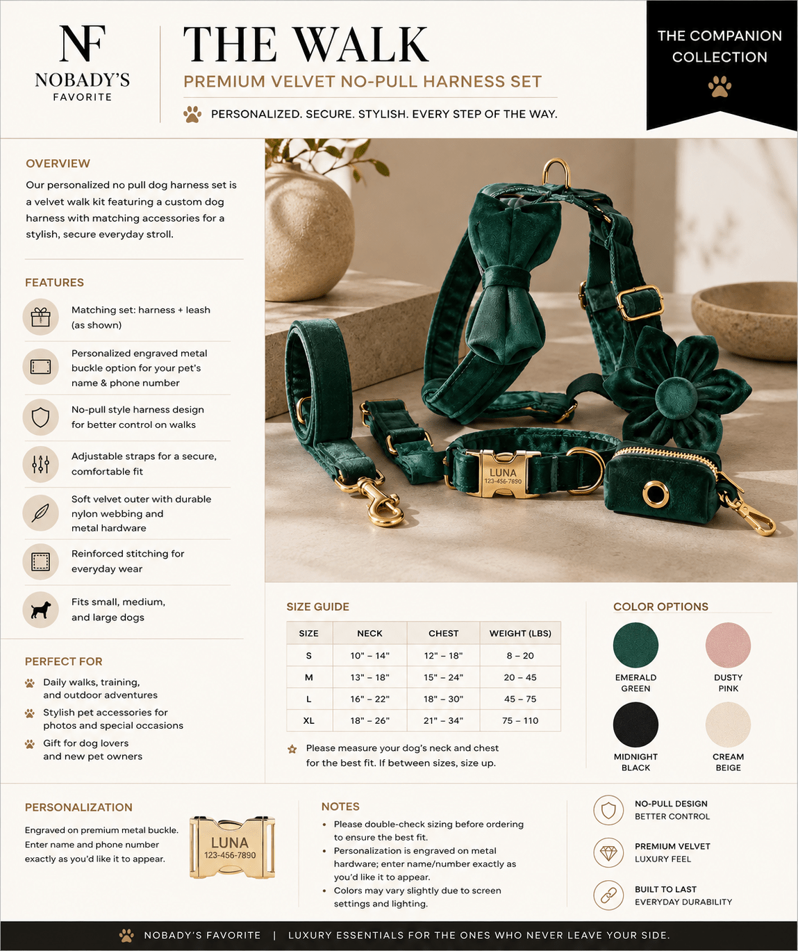 The Walk Premium Velvet Harness Set - NobAdy's Favorite