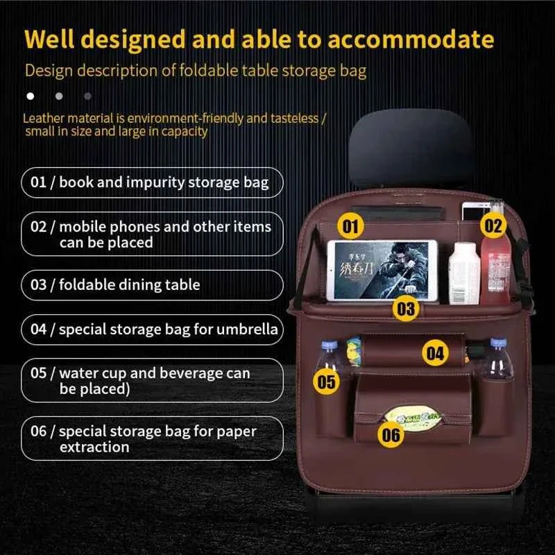Car Back Seat Organizer Storage Bag with Foldable Table Tray Tablet Holder Tissue Box Auto Back Seat Bag Protector Accessories - NobAdy's Favorite
