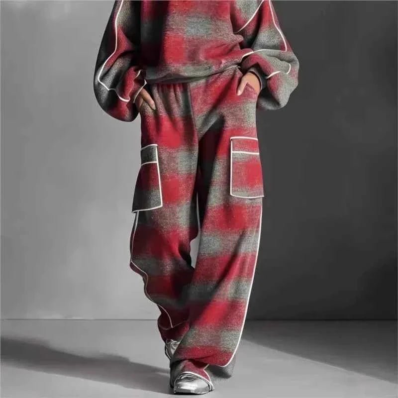 Women’s Plaid Oversized Tracksuit 2 Piece Set - NobAdy's Favorite